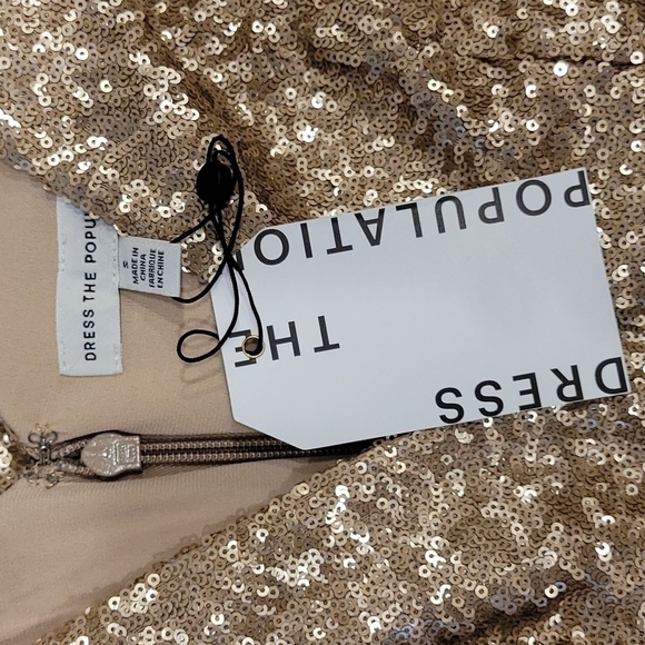 NWT DRESS THE POPULATION MAE Gold Sequin Mini Dress Small - Picture 4 of 4
